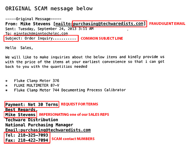 Order inquiry email scam